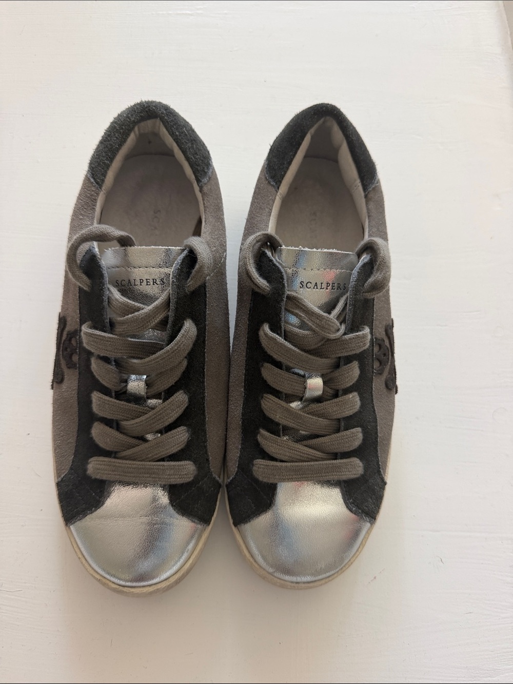 Women's Gray Scalpers Suede & Silver Metallic Lace-Up Sneakers